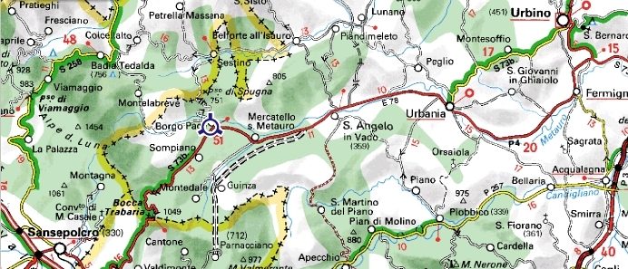 Map of the upper valley of the Metauro River